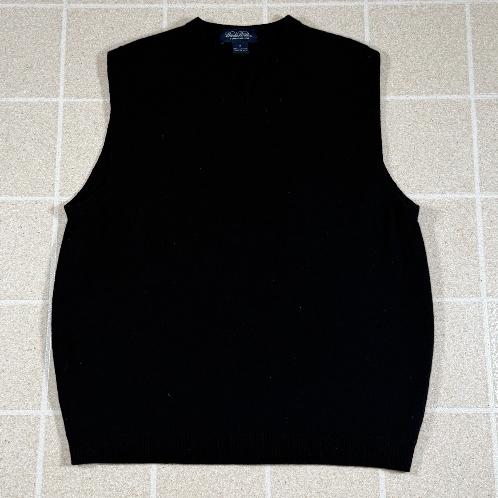 VTG Brooks Brothers Lambswool V-Neck Sweater Vest Black Mens Med Made in USA